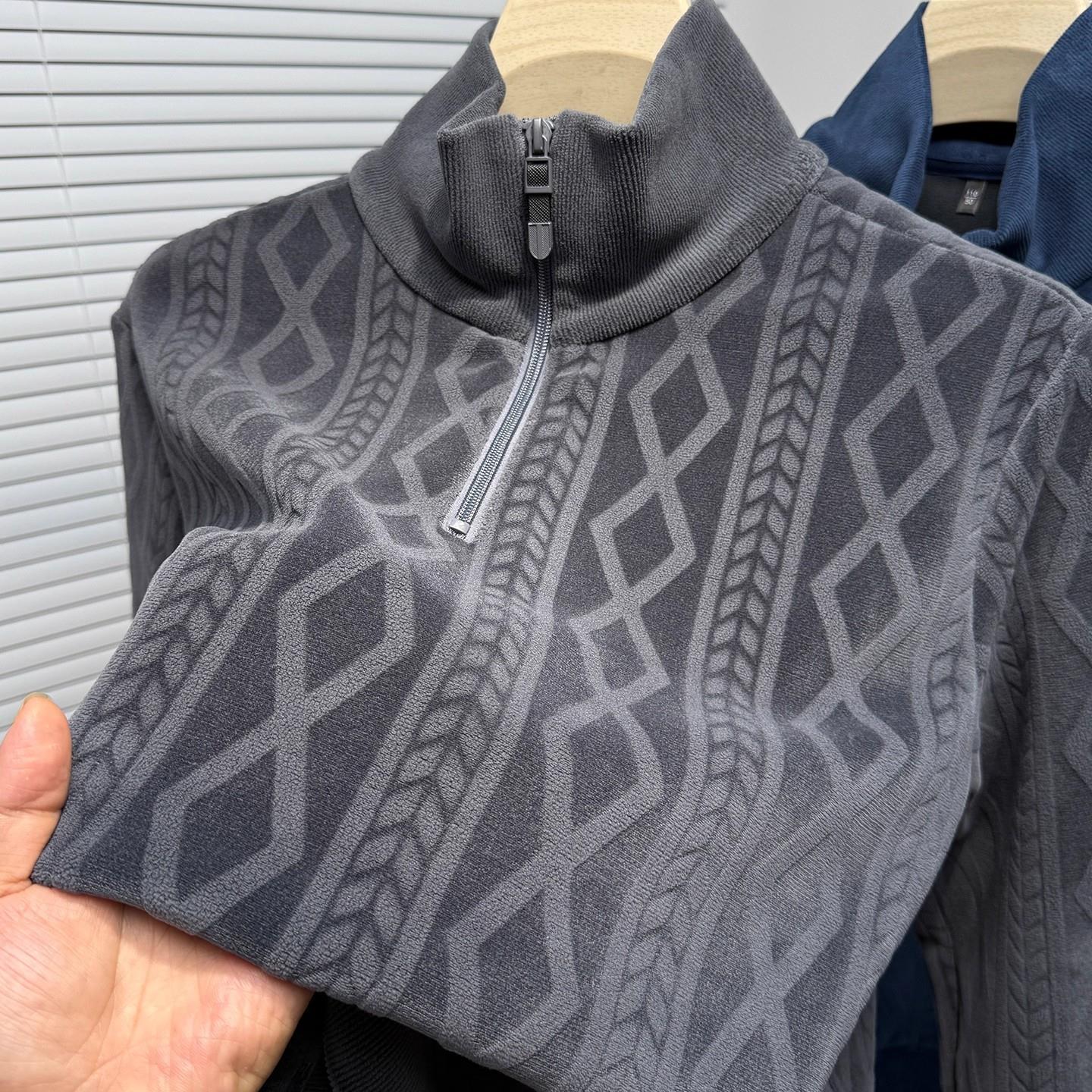 可翻高领半拉链长袖卫衣男士秋冬季奥粒绒双面抓绒加厚保暖打底衫