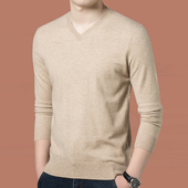 男士 中年毛衣鸡心领套头毛衫 V领薄款 秋冬季 打底衫 鄂尔多斯市绒衫