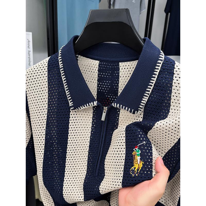 2025新款大牌镂空男士Polo衫刺绣保罗大马标半袖T恤潮