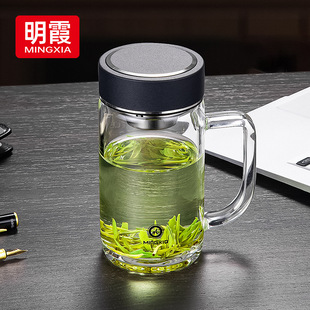 水杯男玻璃杯大容量单层带把手办公室个人专用泡茶杯茶水分离杯子