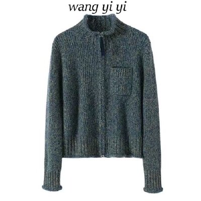100%羊绒女立领老钱风开衫