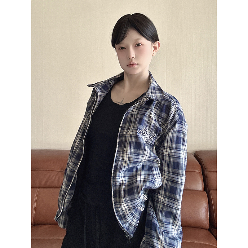 LKOD秋冬情侣百搭格子摇粒绒夹克