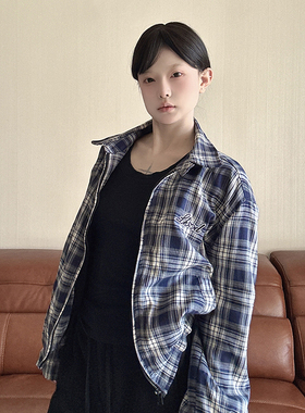 LKSTORE LKOD2024秋冬格子加厚摇粒绒刺绣字母潮外套夹克情侣短款