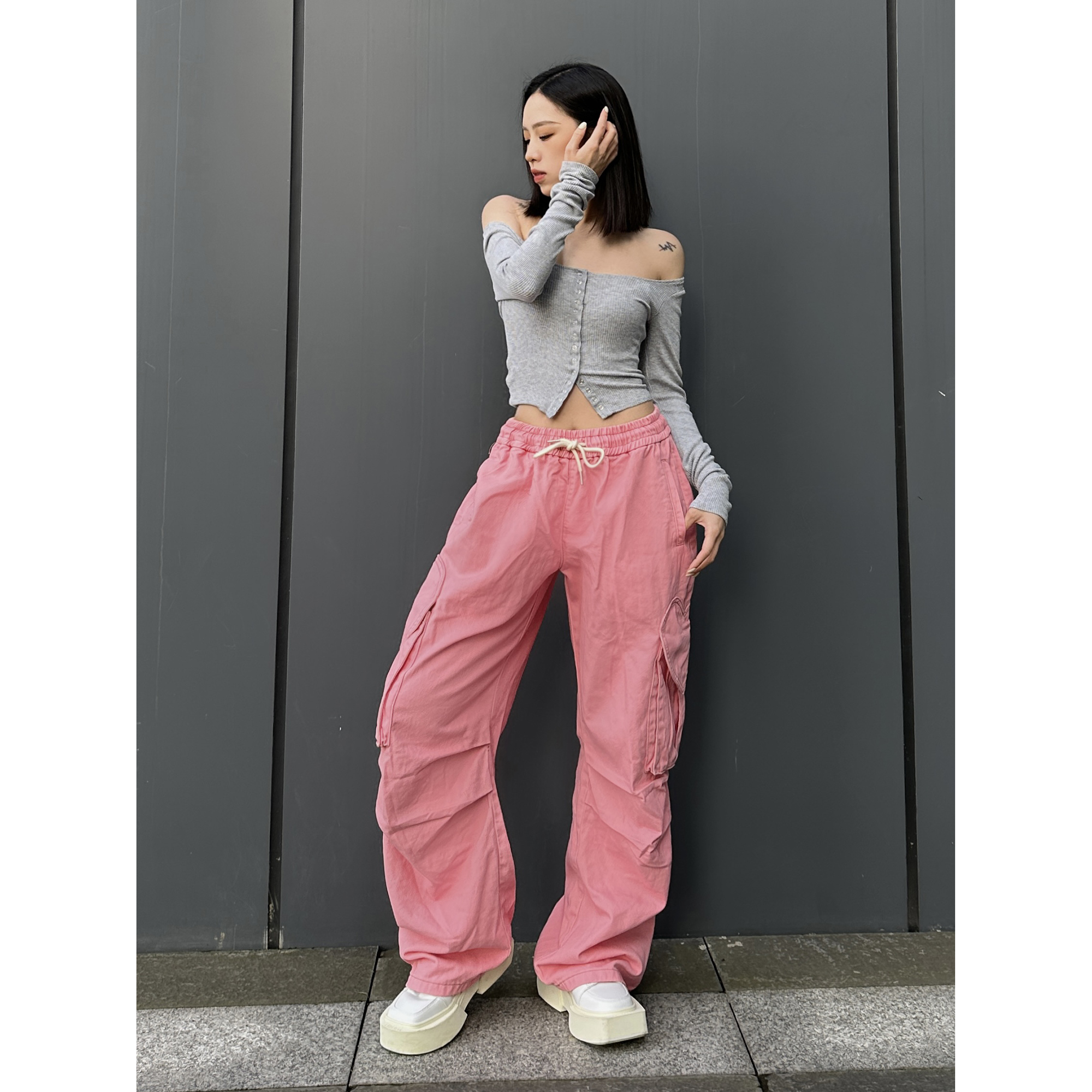 LKOD长裤爱心工装水洗牛仔裤