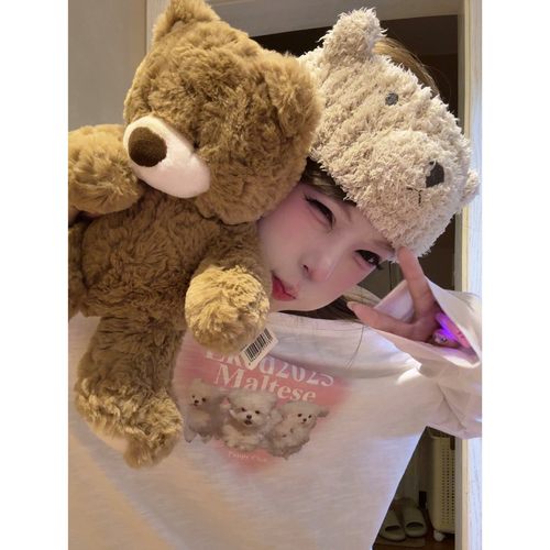 LKOD小狗印花长袖斜肩T恤