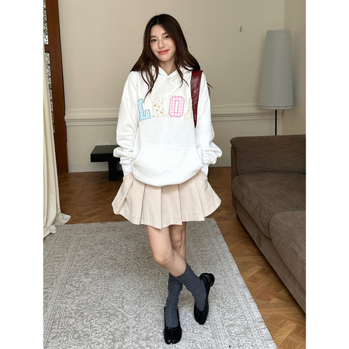 LKOD贴布碎花格子连帽卫衣