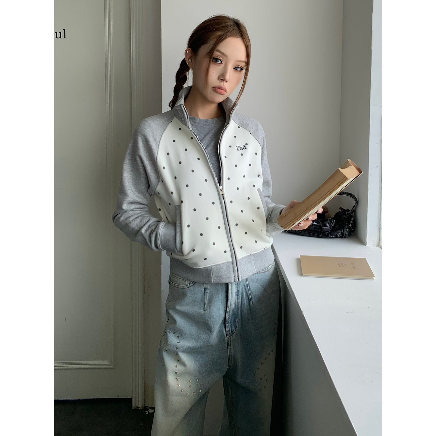 LKSTORE波点满印拼接开衫卫衣