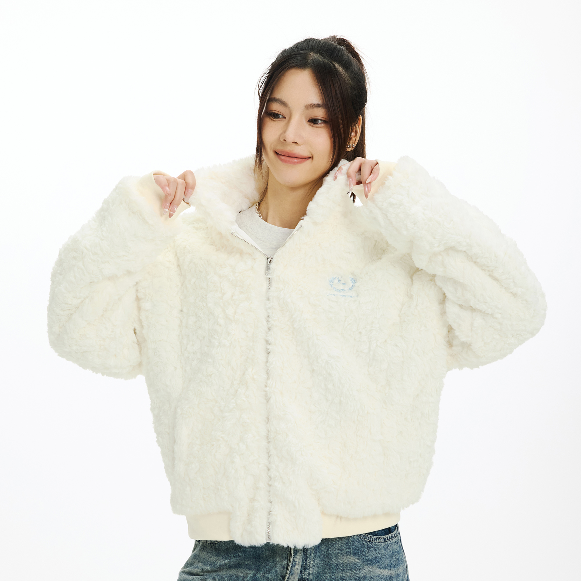 LK STORE LKOD2024秋冬新款刺绣羊羔绒外套女款情侣夹克外套保暖