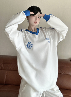 LK STORE LKOD2024秋冬新款球衣拼色勋章T恤长袖情侣潮牌美式打底