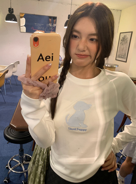 LK STORE LKOD2025新款格子小狗贴布字母紧身辣妹可爱T恤长袖打底