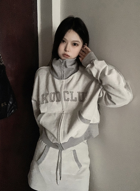 LKSTORE LKOD2022秋冬新款反穿拉链贴布卫衣女款套装裙子短裙外套