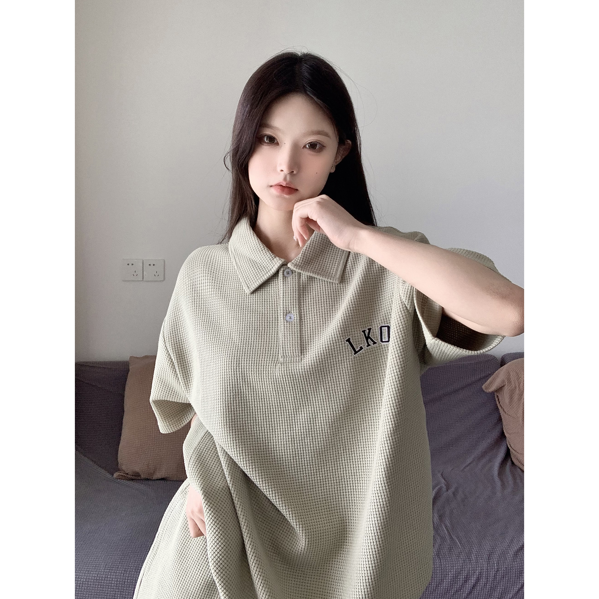 LKOD情侣短袖夏季刺绣套装