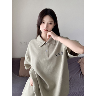 情侣短裤 LKSTORE 套装 华夫格休闲刺绣polo短袖 潮 LKOD2022春夏新款