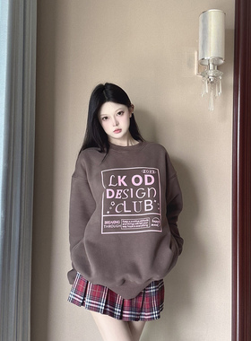 LK STORE LKOD2023装饰标图案印花圆领卫衣男女同款潮牌加绒长袖