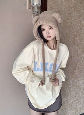 LKSTORE LKOD2022秋冬新款皮质美式字母男女情侣休闲圆领T恤长袖