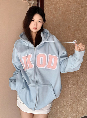 LKSTORE LKOD2022秋冬新款皮标休闲加绒连帽潮牌情侣款帽衫外套