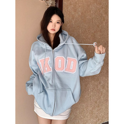 LKSTORE LKOD2022秋冬新款皮标休闲加绒连帽潮牌情侣款帽衫外套