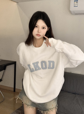 LKSTORE LKOD2022秋冬新款皮质字母圆领潮牌休闲男女同款卫衣百搭