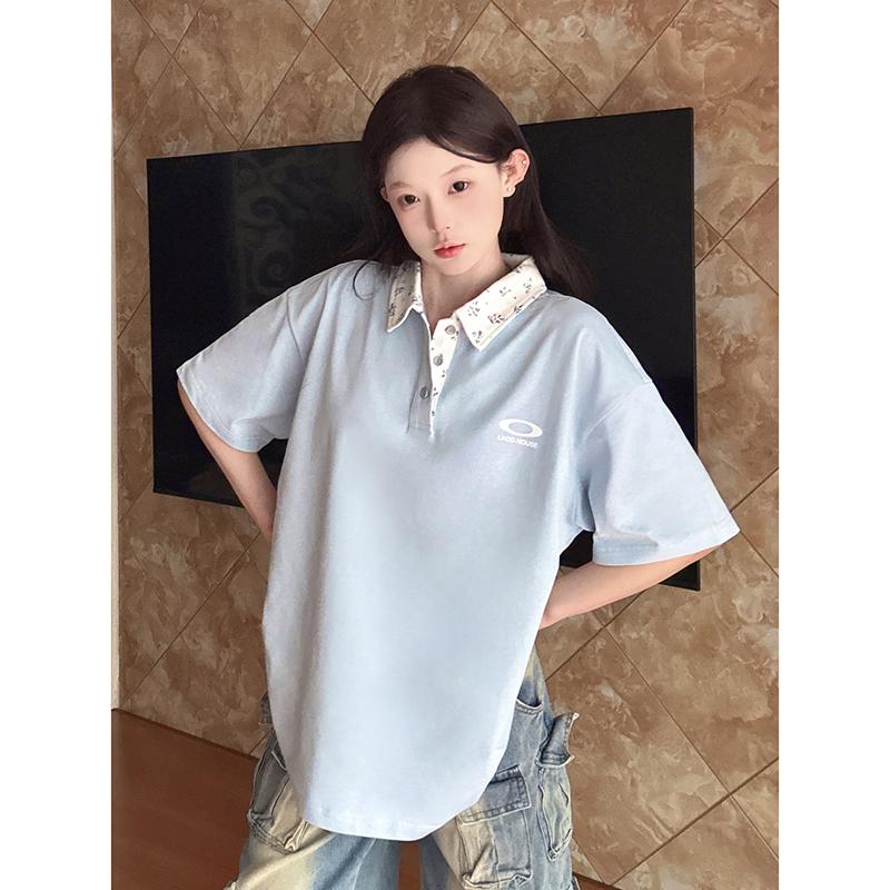 新款拼接polo碎花短袖