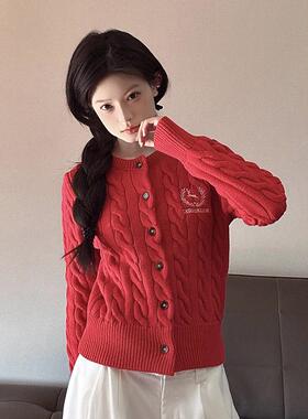 LK STORE LKOD2024秋冬新款开衫女装短款外套针织衫修身开衫毛衣