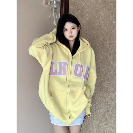 LKSTORE LKOD2022秋冬新款皮标字母拉链帽衫男女情侣加绒卫衣潮牌
