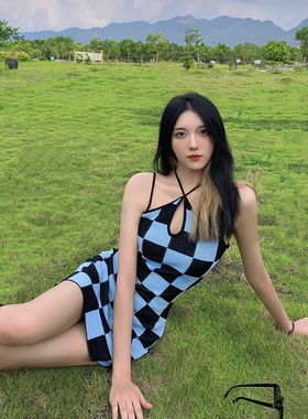 LKSTORE Girliii2021新款针织衫棋盘格休闲百搭裙子休闲短裙