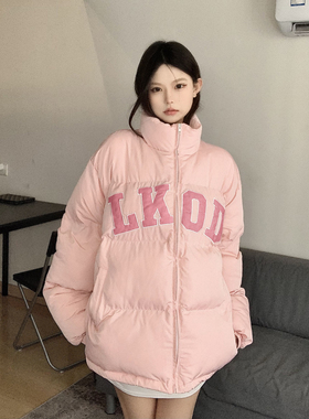 LKSTORE LKOD2022秋冬新款潮牌麂皮字母休闲加棉潮牌休闲外套棉服