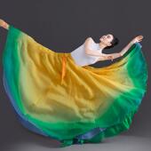 2025新款 一片式 舞蹈大摆裙双色系带天丝古典新疆练习跳舞演出纱裙