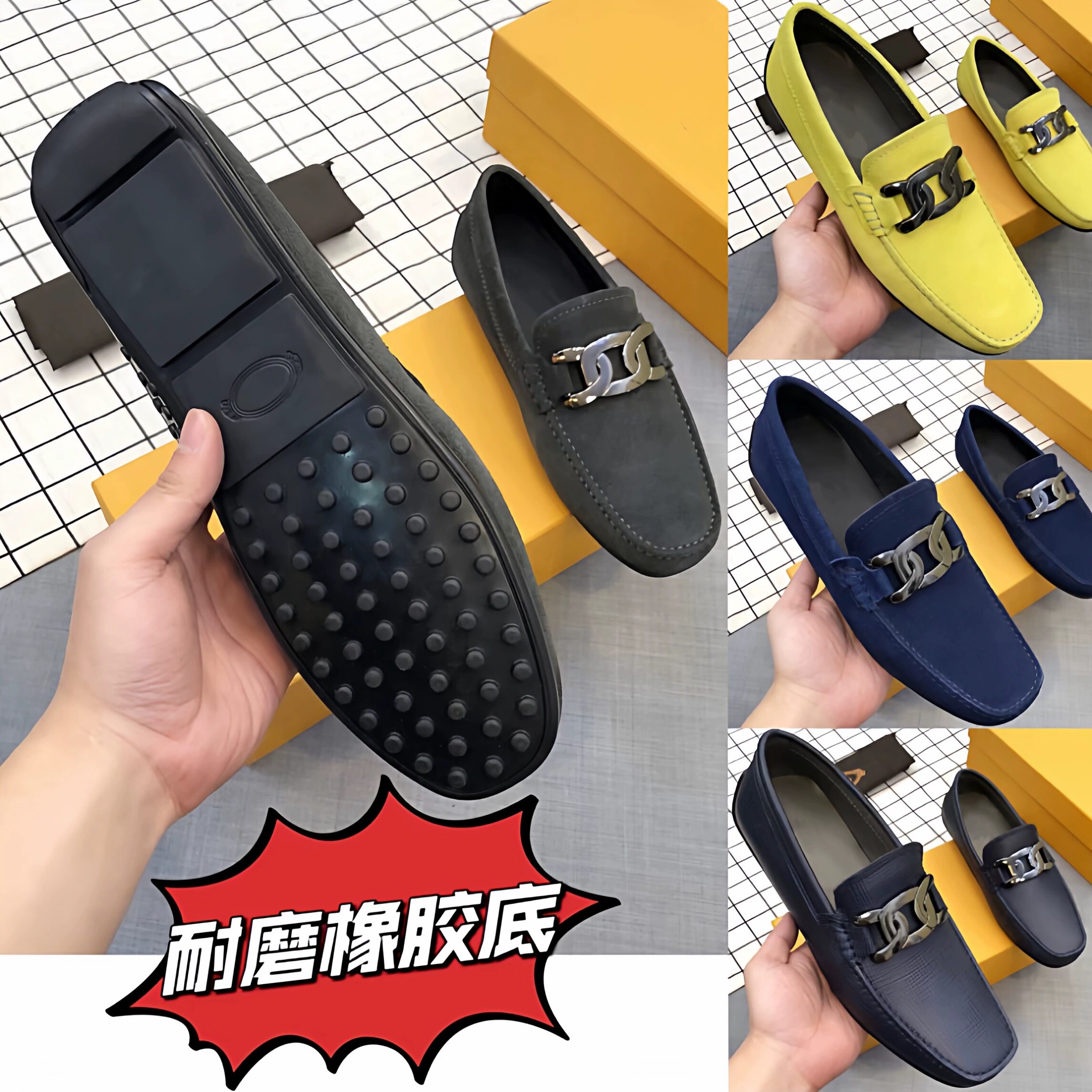 JCTQ男士奢侈品真皮豆豆鞋四季懒人一脚蹬英伦风百搭驾车休闲皮鞋