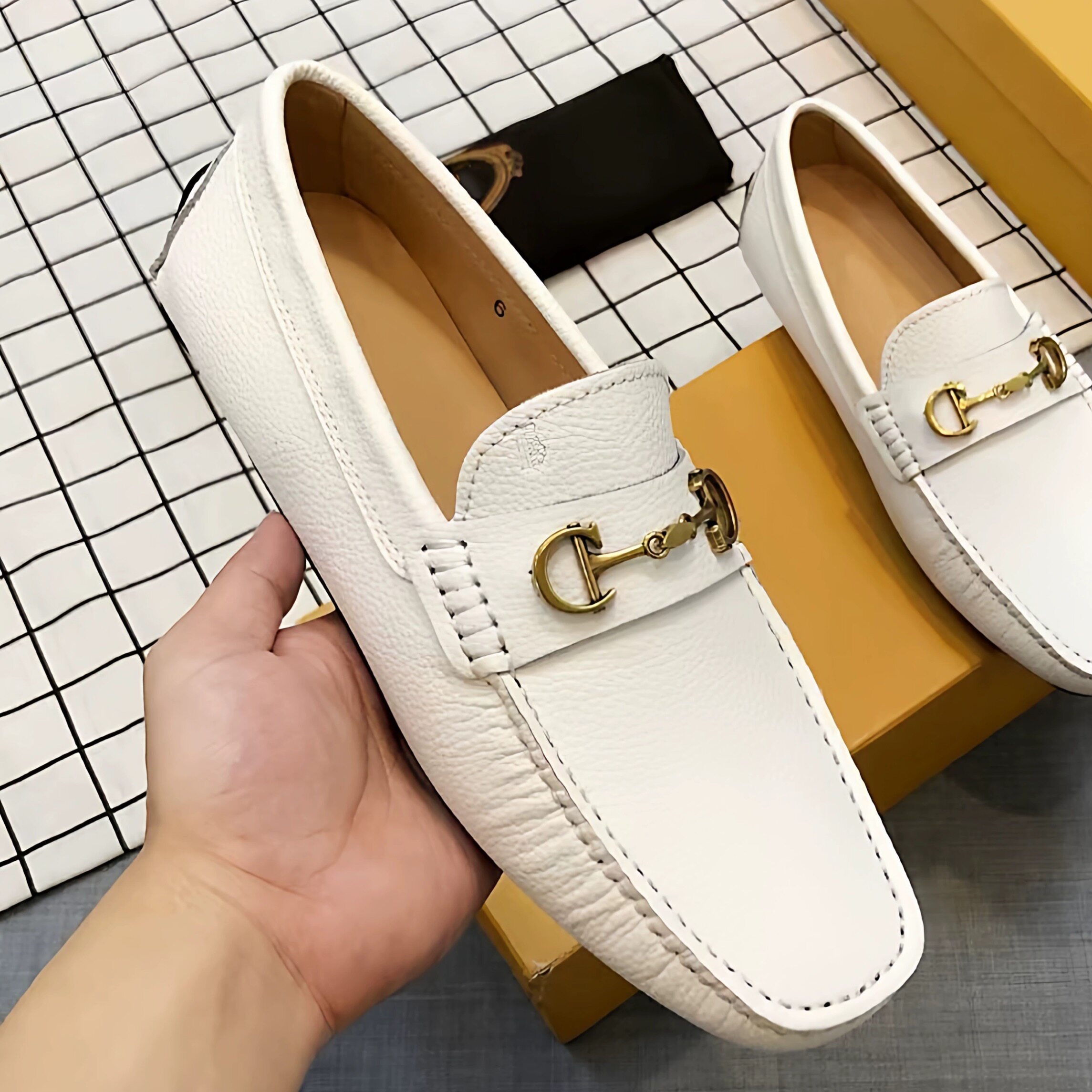 JCTQ白色爆款头层牛皮男士豆豆鞋一脚蹬英伦透气潮牌超软休闲皮鞋