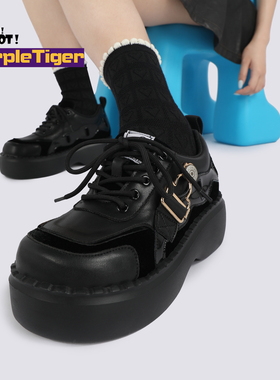 Purple Tiger新品日系厚底小皮鞋学院风金属扣增高百搭女鞋单鞋