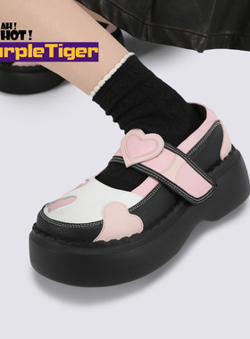 Yeah Hot原创春季新款设计拼色甜美爱心可爱松糕厚底鞋玛丽珍鞋