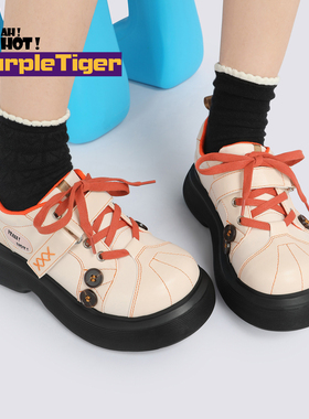 Yeah Hot原创新款小众橘白甜美可爱圆头厚底鞋休闲百搭单鞋女鞋