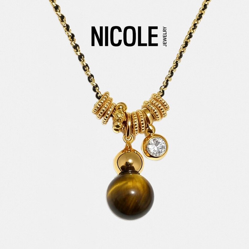 Nicole Jewelry跑环穿绳虎眼石葫芦手链项链纯银套装 黑金小香风