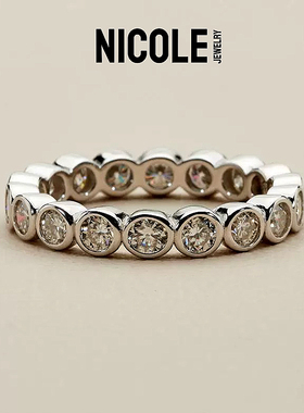 Nicole jewelry 满圈莫桑石戒指简约小众设计925银指环情侣对戒