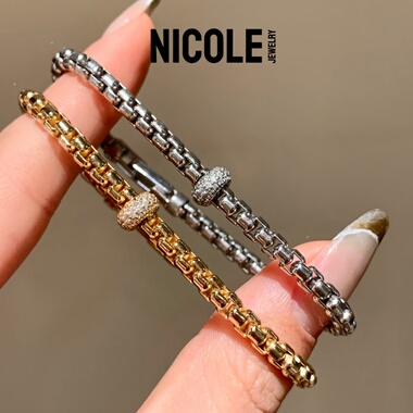Nicole Jewelry 弹力葡萄链纯银手链女意大利工艺金链条钻石链子