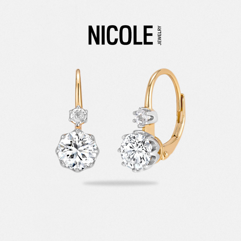 Nicole Jewelry 意大利进口精工车花耳环S925银镀金莫桑石耳钉