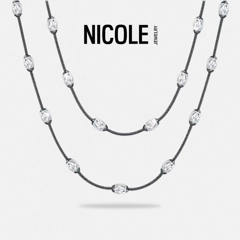 Nicole jewelryS925银意大利进口弦线黑天鹅满天星项链毛衣链80cm