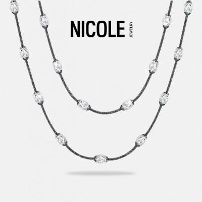 Nicole jewelryS925银意大利进口弦线黑天鹅满天星项链毛衣链80cm