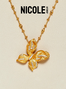 Nicole 古法拉丝蝴蝶项链S925纯银 小众设计满镶锆石锁骨链 新年