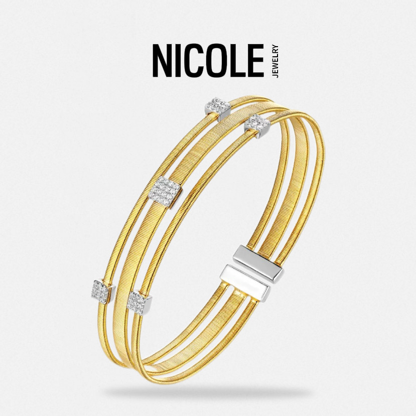 Nicole 925银手镯开口意大利金色弹力手环拉丝小众黄金弦线工艺