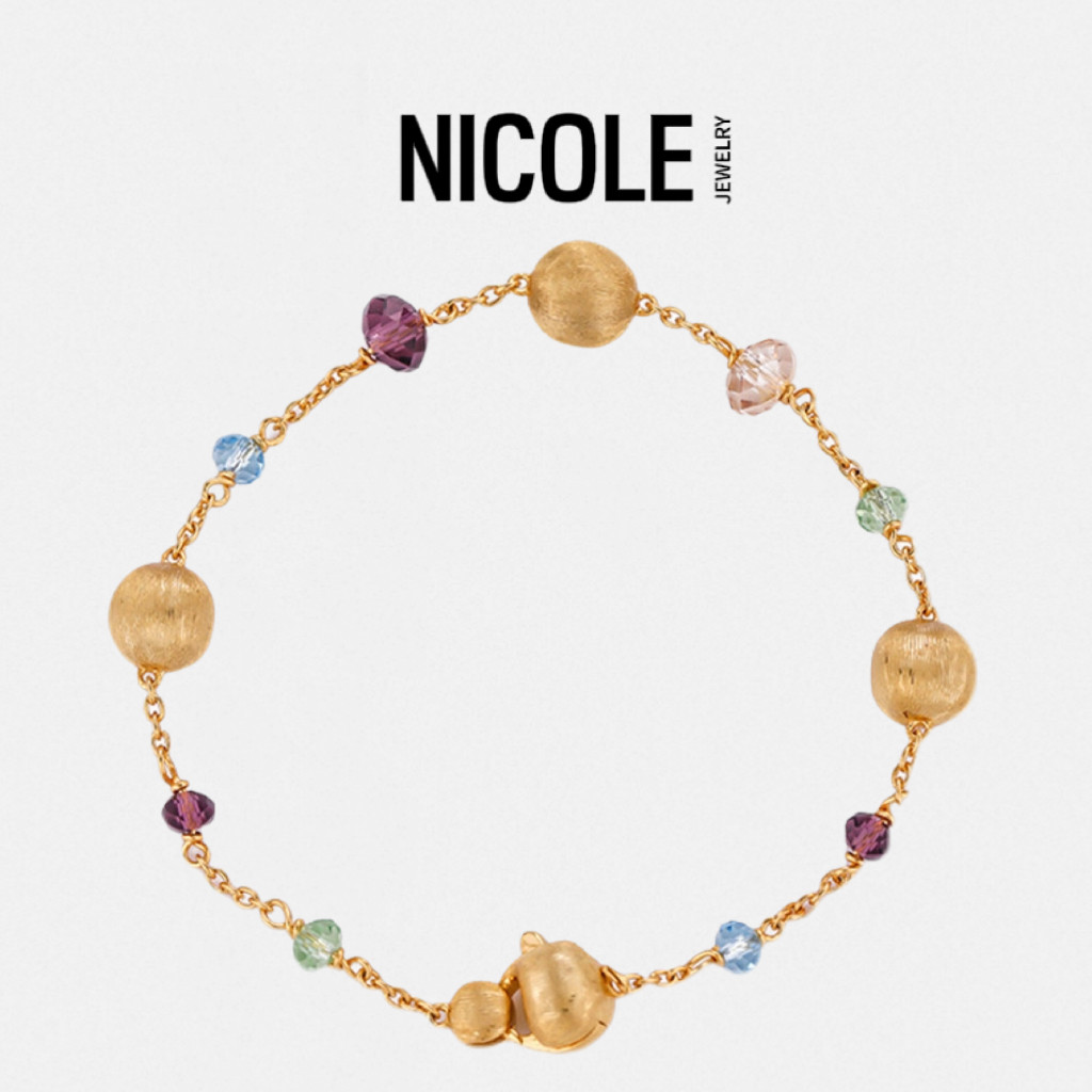 妮可Nicole 金豆系列 小众意大利拉丝金球不规则水晶手链项链叠戴