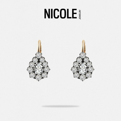 NICOLE JEWELRY 黑金撞色梨形围镶锆石耳钩 S925水滴满钻耳环