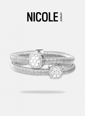 Nicole Jewelry 小众通勤意大利制造金弦线双圈镶钻S925纯银戒指