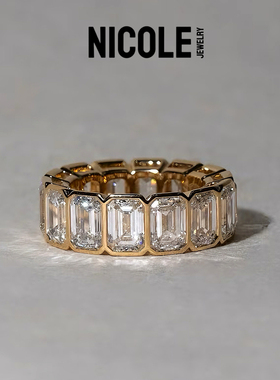 Nicole Jewelry 莫桑钻祖母绿切排钻纯银戒指 老钱风设计感冷淡风