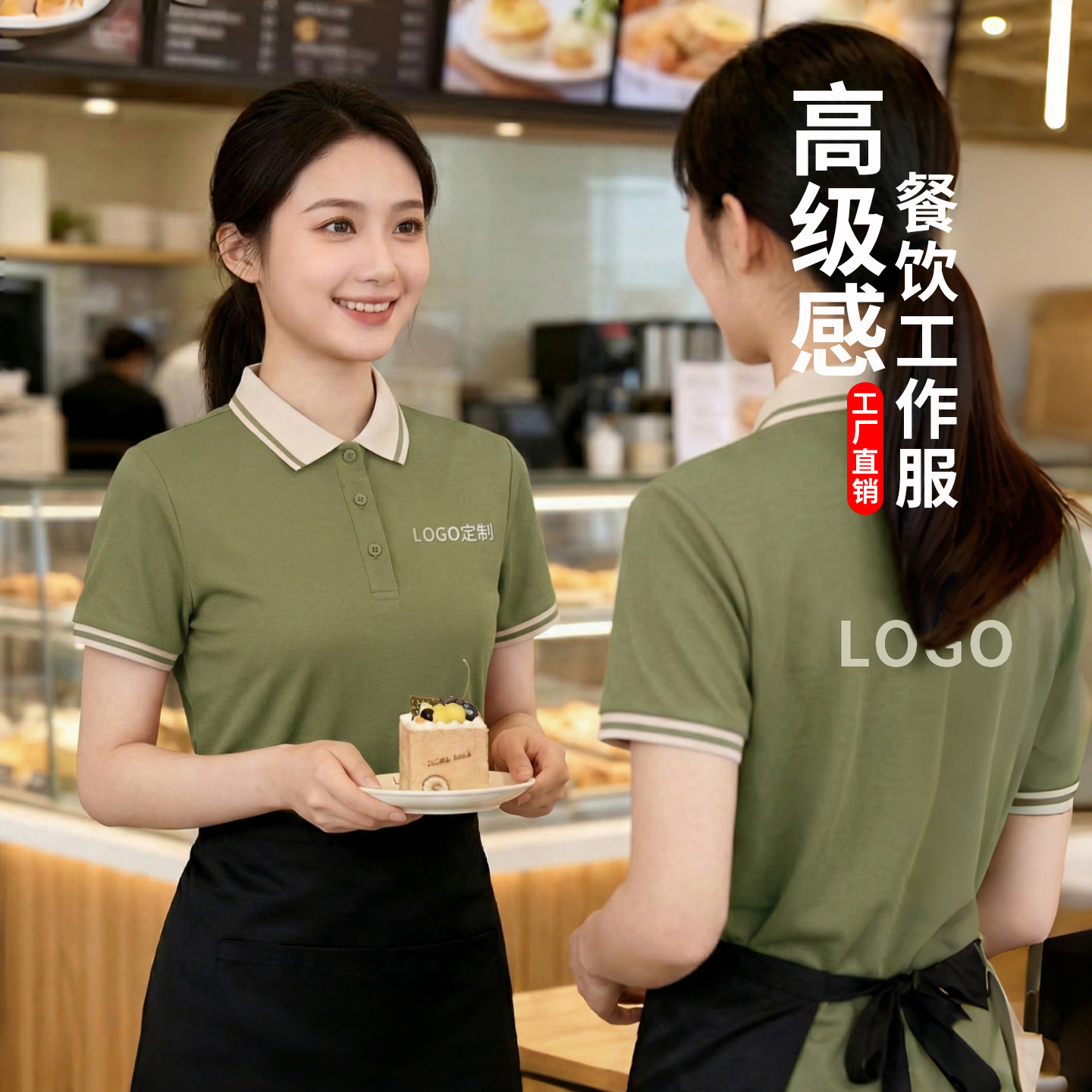 餐饮店员短袖工作服定制印logo咖啡奶茶店前厅服务员夏季工衣T恤