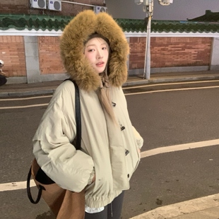 实拍区区欧阳大貉子毛领羽绒服女冬季棉衣韩版加厚牛角扣外套棉服