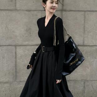 春装女款2026年新款收腰a字高级感巨好看轻熟御姐感长袖连衣裙女