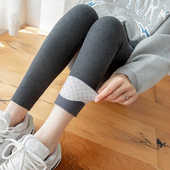 小脚裤 灰色竖条纹加绒打底裤 子加厚保暖棉裤 外穿九分长裤 女秋冬季