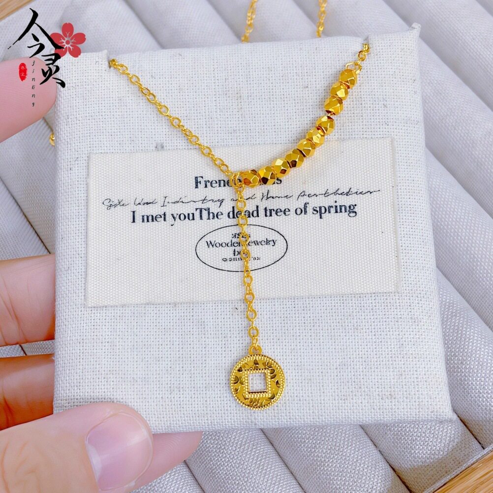 金色碎冰钱币流苏锁骨链女款